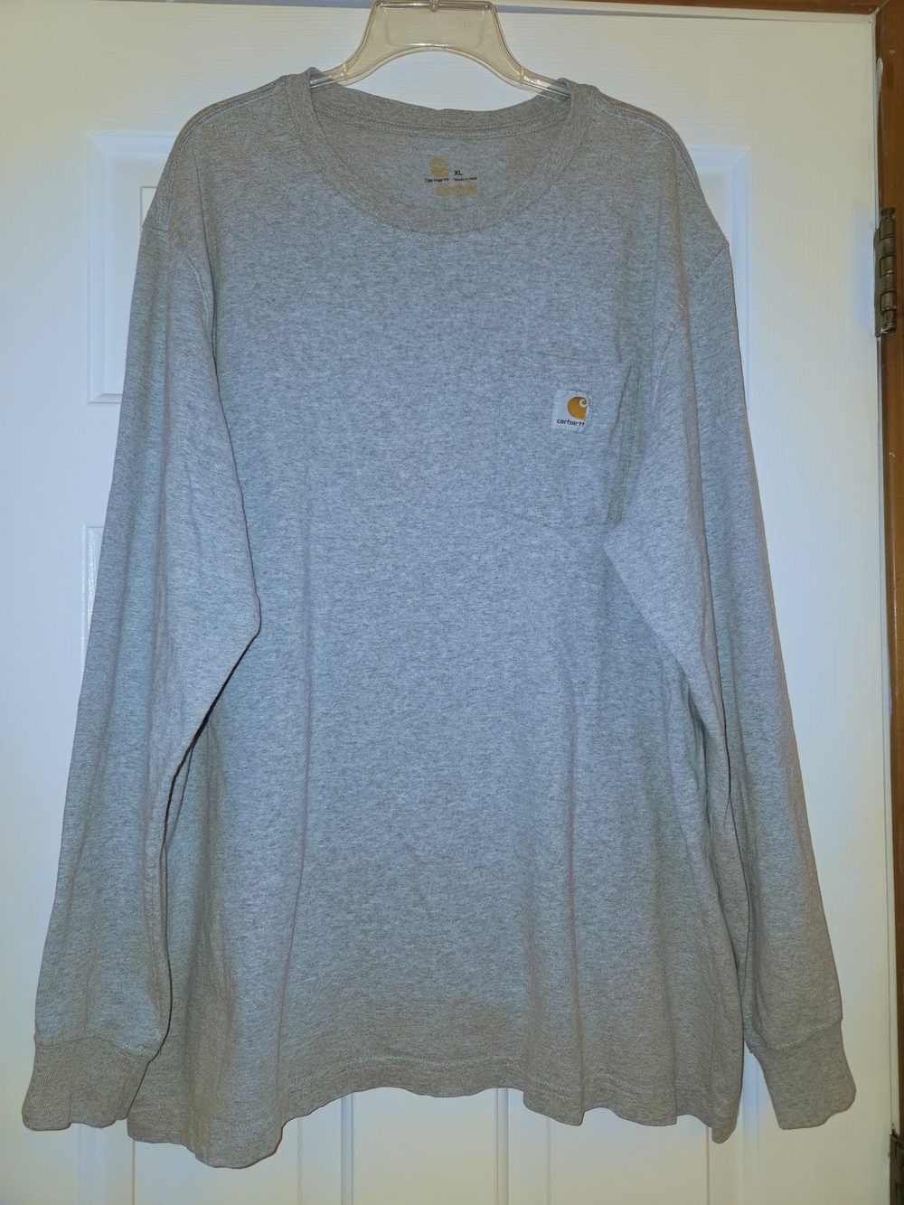 Carhartt Men’s Long-Sleeve Crewneck Shirt - Light Gray with Chest Logo